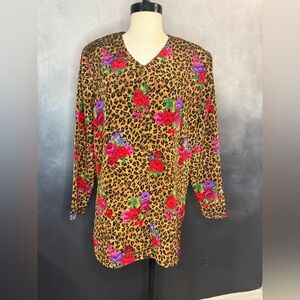 Vintage Shell Kepler Floral Leopard Print Blouse - Excellent Condition